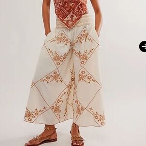 Free People Cream and Brown Maxi Skirt